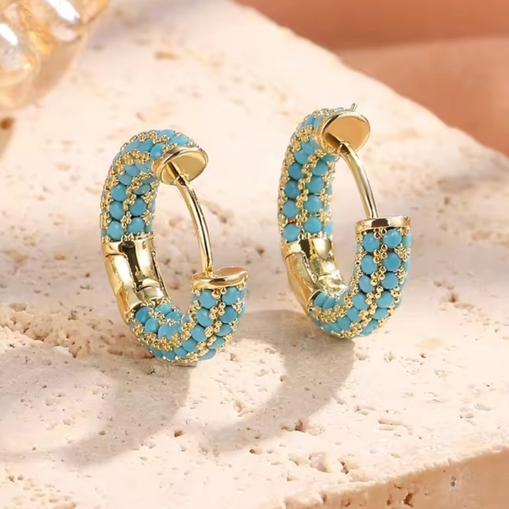Classic Brilliant Micro Paved Zirconia Hoop Earring Turquoise